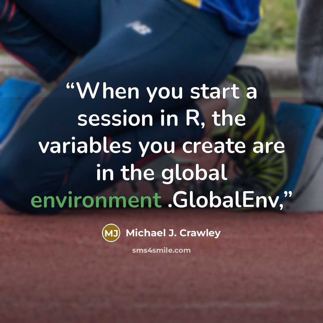“When you start a session in R, the variables you create are in the global environment .GlobalEnv,” quote by Michael J. Crawley