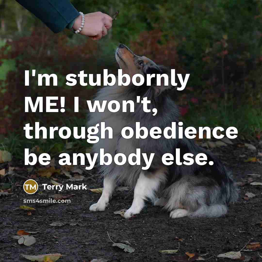 “I'm stubbornly ME! I won't, through obedience be anybody else.…” quote by Terry Mark