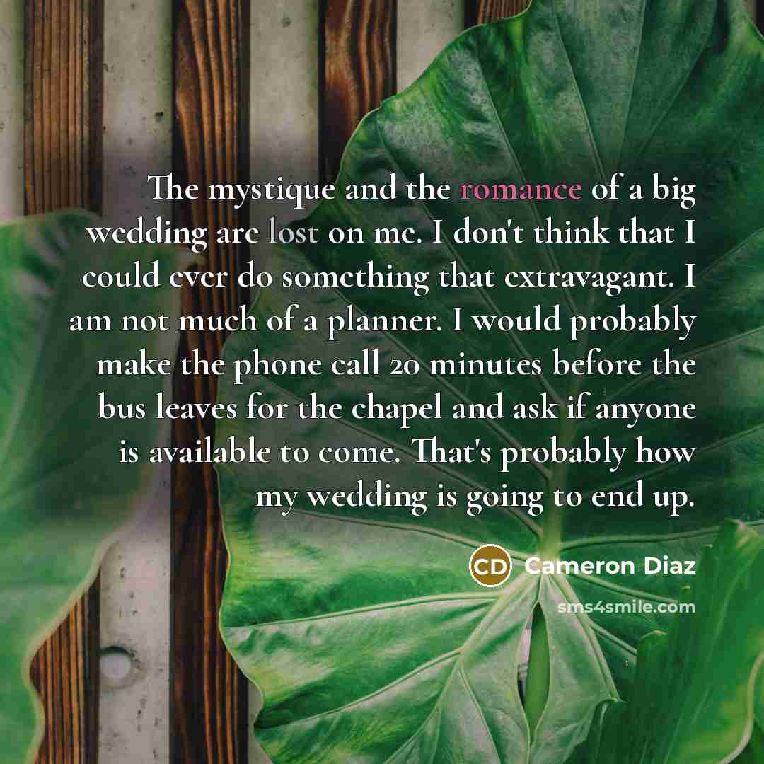“The mystique and the romance of a big wedding are…” quote by Cameron Diaz