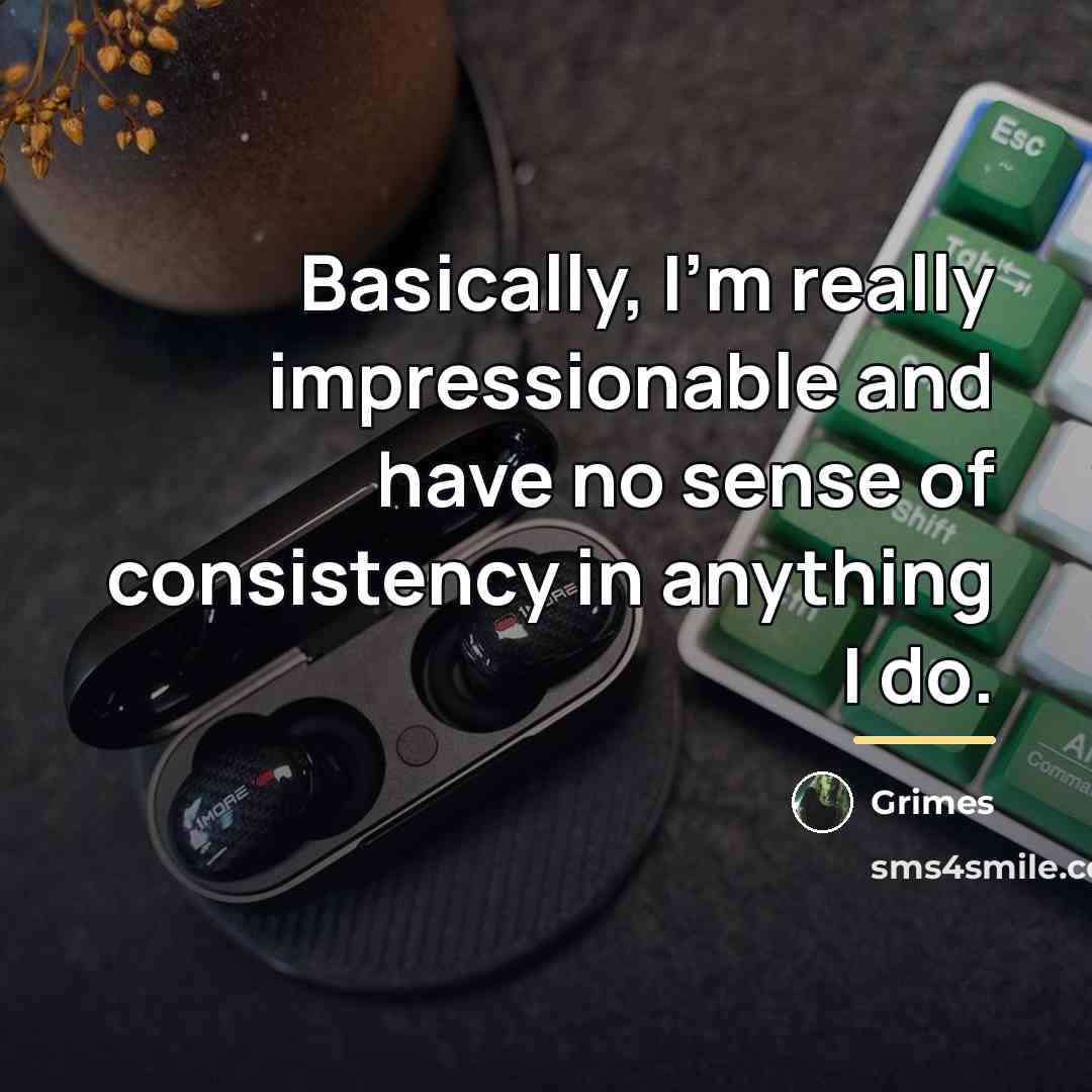 “Basically, I'm really impressionable and have no sense of consistency…” quote by Grimes