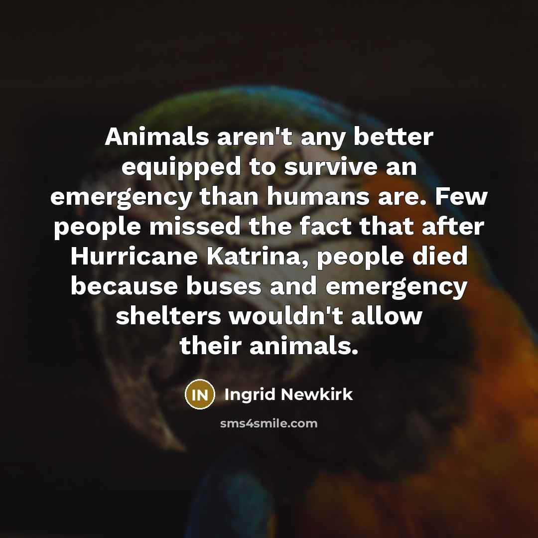 “Animals aren't any better equipped to survive an emergency than…” quote by Ingrid Newkirk