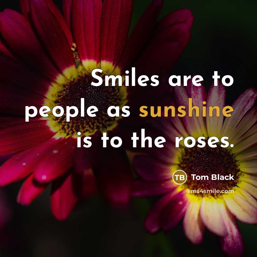 “Smiles are to people as sunshine is to the roses.…” quote by Tom Black