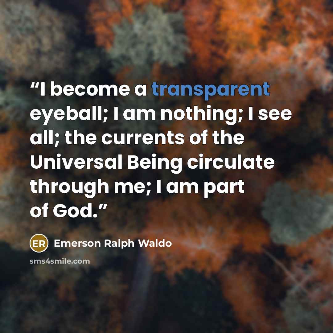 “I become a transparent eyeball; I am nothing; I see all; the currents of the Universal Being circulate through me; I am part of God.” quote by Emerson Ralph Waldo