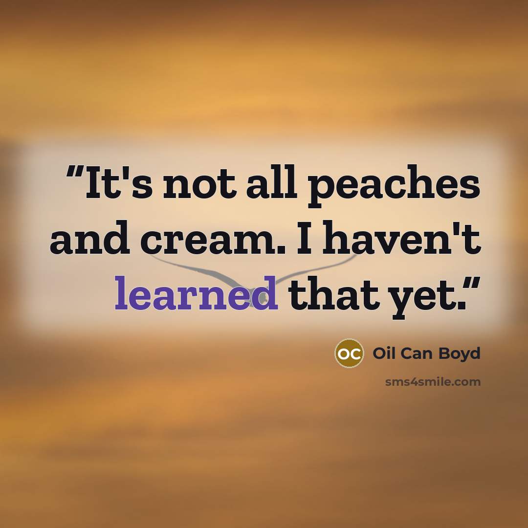 “It's not all peaches and cream. I haven't learned that yet.” quote by Oil Can Boyd