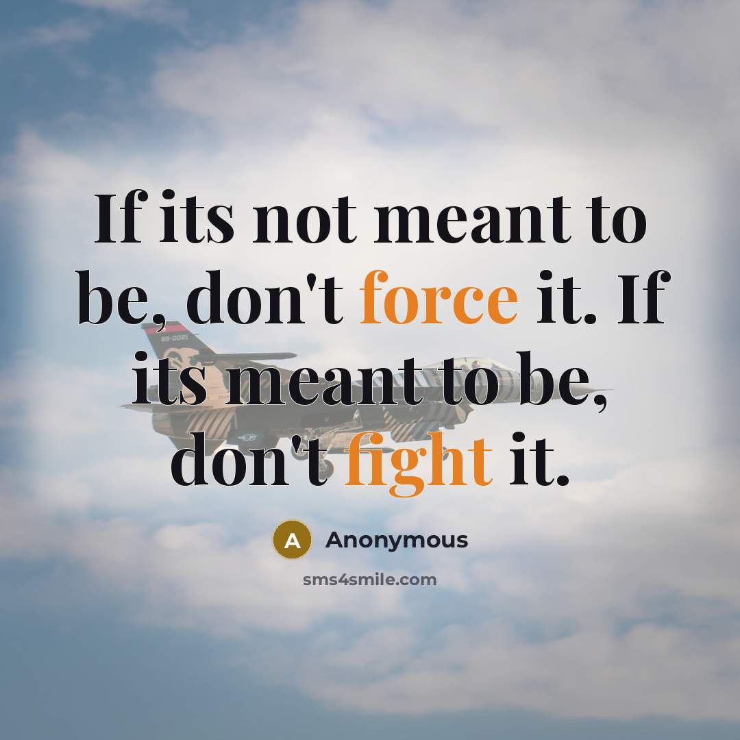 “If its not meant to be, don't force it. If its meant to be, don't fight it.” quote by Anonymous