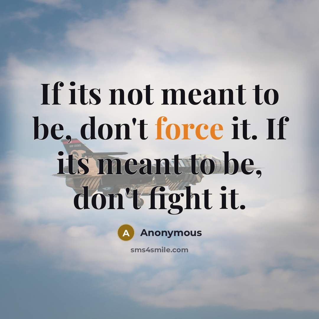 “If its not meant to be, don't force it. If its meant to be, don't fight it.” quote by Anonymous