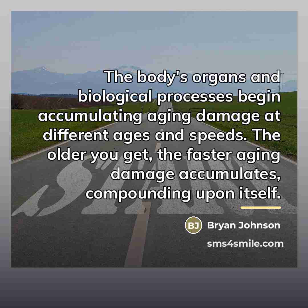 “The body's organs and biological processes begin accumulating aging damage…” quote by Bryan Johnson