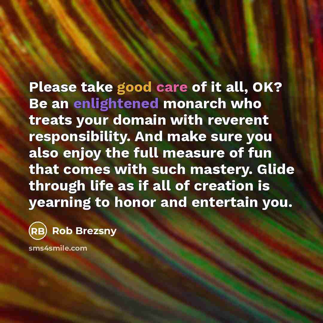 “Please take good care of it all, OK? Be an…” quote by Rob Brezsny