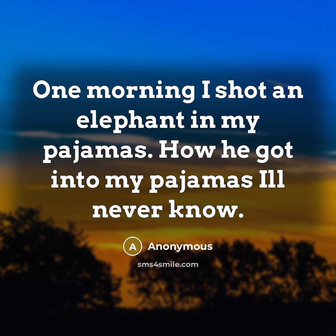 “One morning I shot an elephant in my pajamas. How…” quote by Anonymous