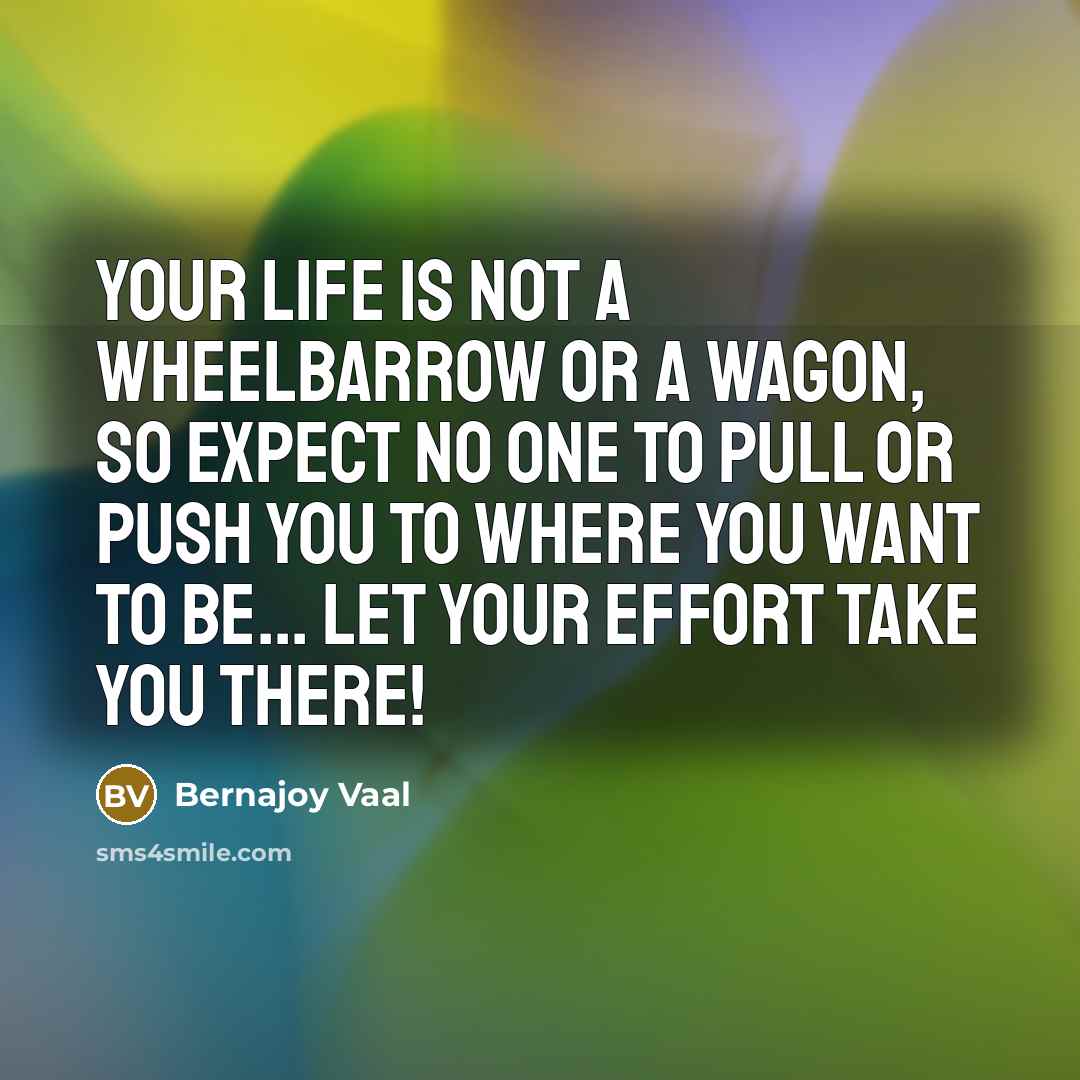 “Your life is not a wheelbarrow or a wagon, so…” quote by Bernajoy Vaal