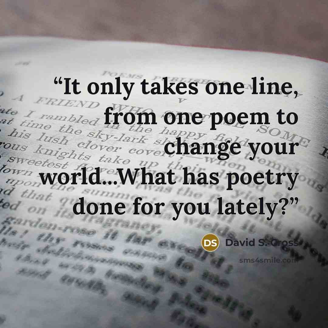 “It only takes one line, from one poem to change your world...What has poetry done for you lately?” quote by David S. Cross
