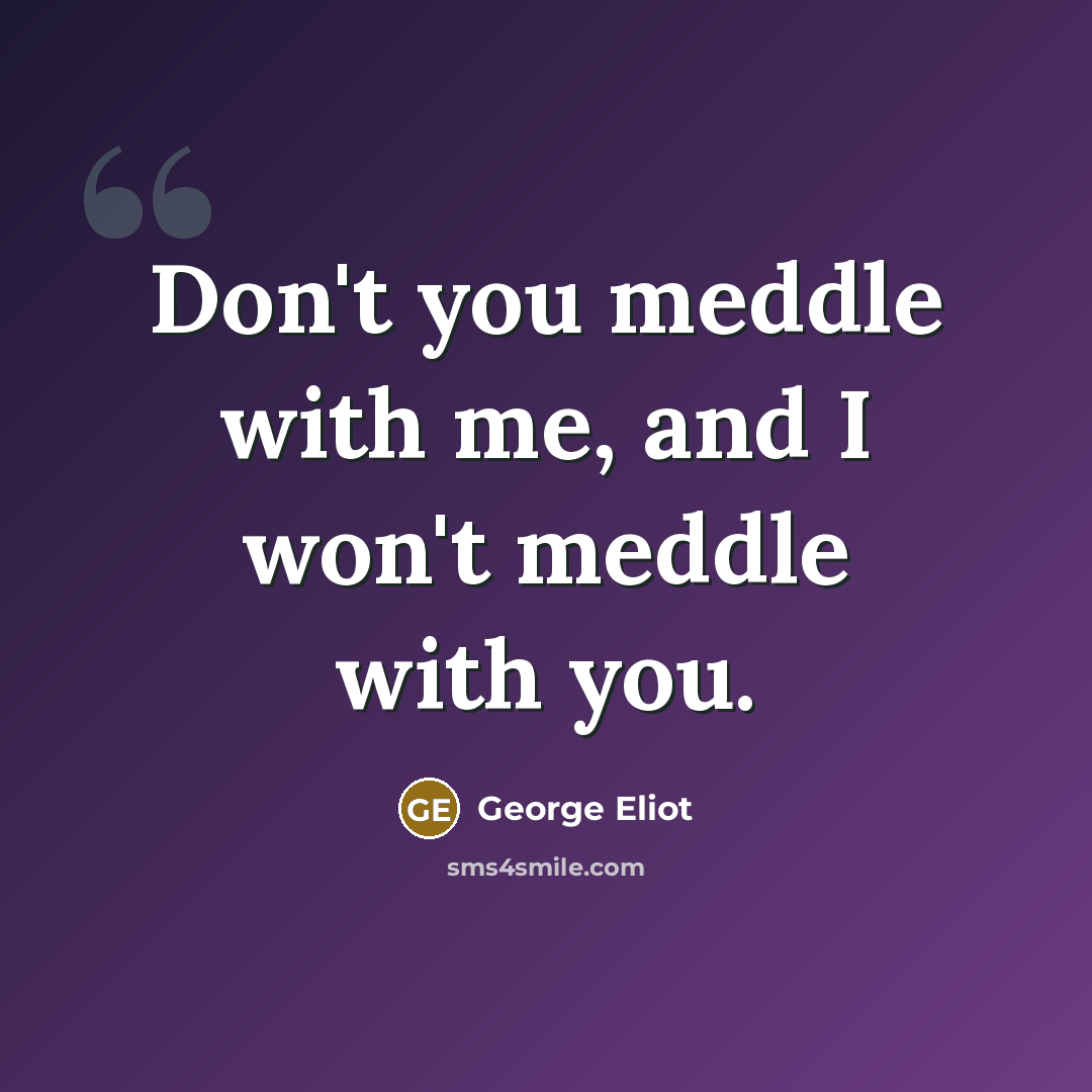 “Don't you meddle with me, and I won't meddle with…” quote by George Eliot