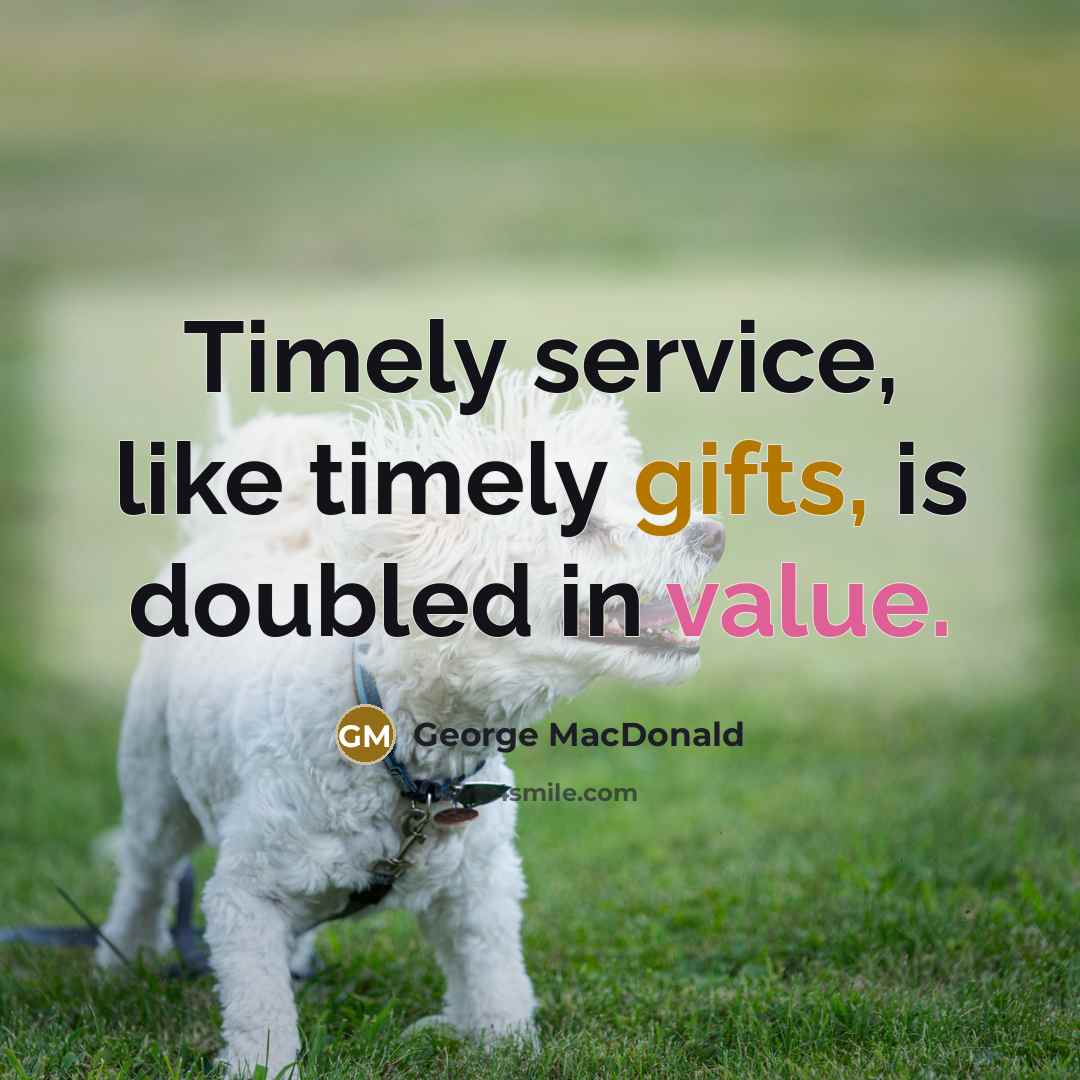 “Timely service, like timely gifts, is doubled in value.” quote by George MacDonald