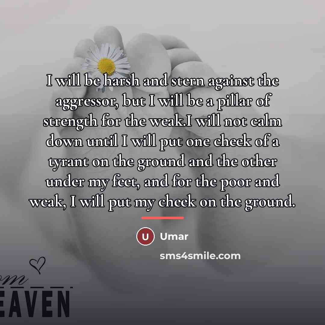 “I will be harsh and stern against the aggressor, but…” quote by Umar