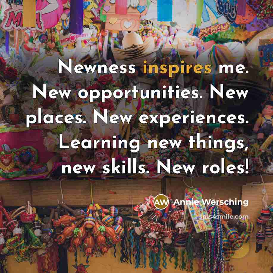 “Newness inspires me. New opportunities. New places. New experiences. Learning…” quote by Annie Wersching