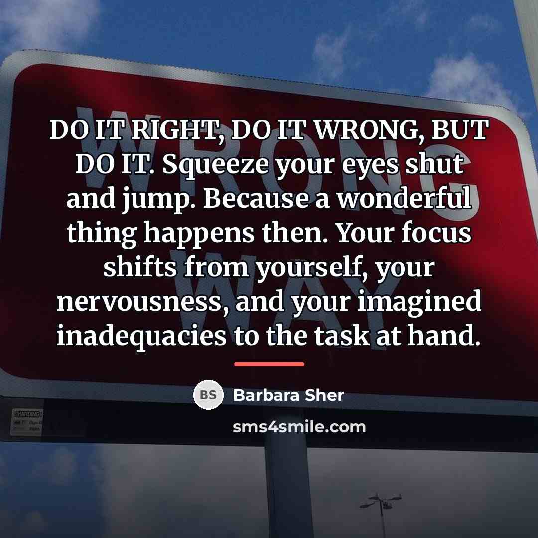 “DO IT RIGHT, DO IT WRONG, BUT DO IT. Squeeze…” quote by Barbara Sher