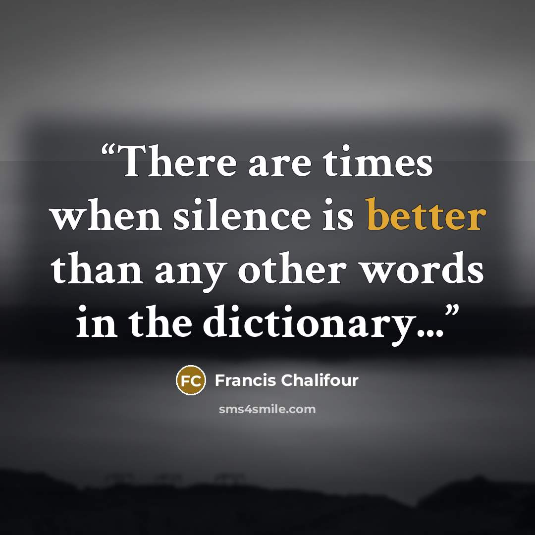 “There are times when silence is better than any other words in the dictionary...” quote by Francis Chalifour