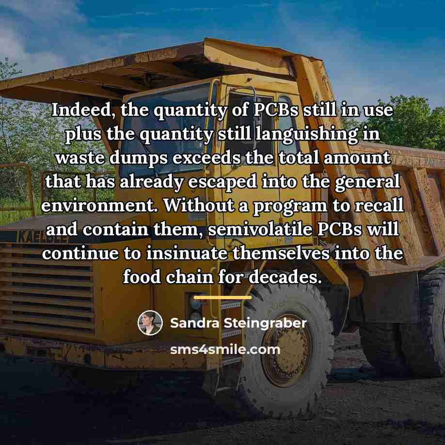 “Indeed, the quantity of PCBs still in use plus the…” quote by Sandra Steingraber