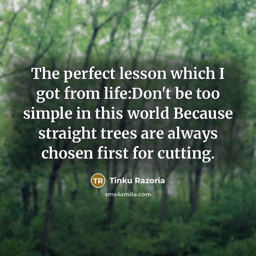“The perfect lesson which I got from life:Don't be too…” quote by Tinku Razoria