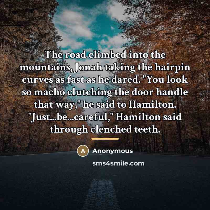 “The road climbed into the mountains, Jonah taking the hairpin…” quote by Anonymous