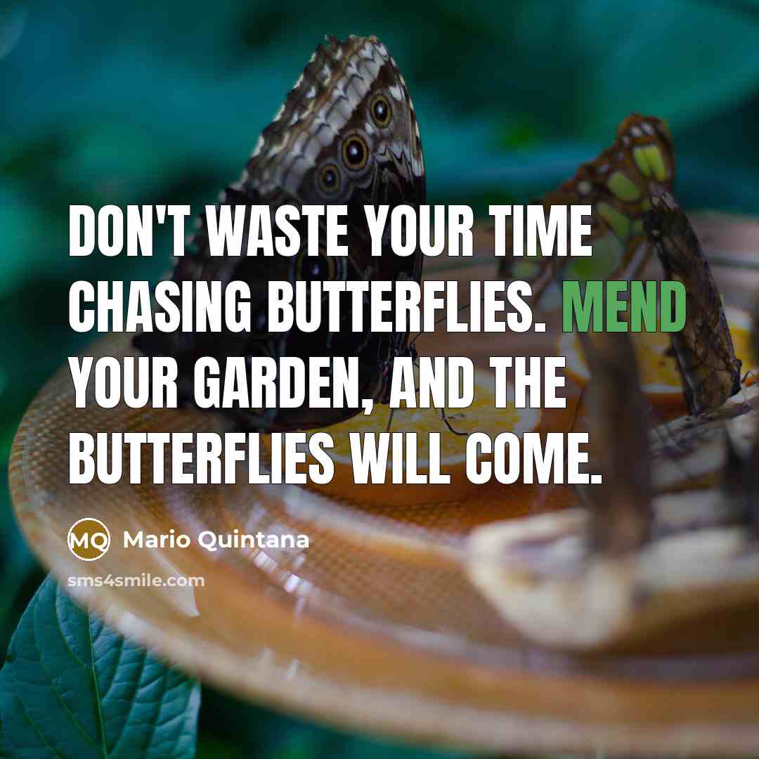 “Don't waste your time chasing butterflies. Mend your garden, and…” quote by Mario Quintana