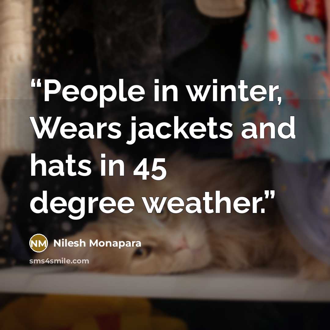 “People in winter, Wears jackets and hats in 45 degree weather.” quote by Nilesh Monapara