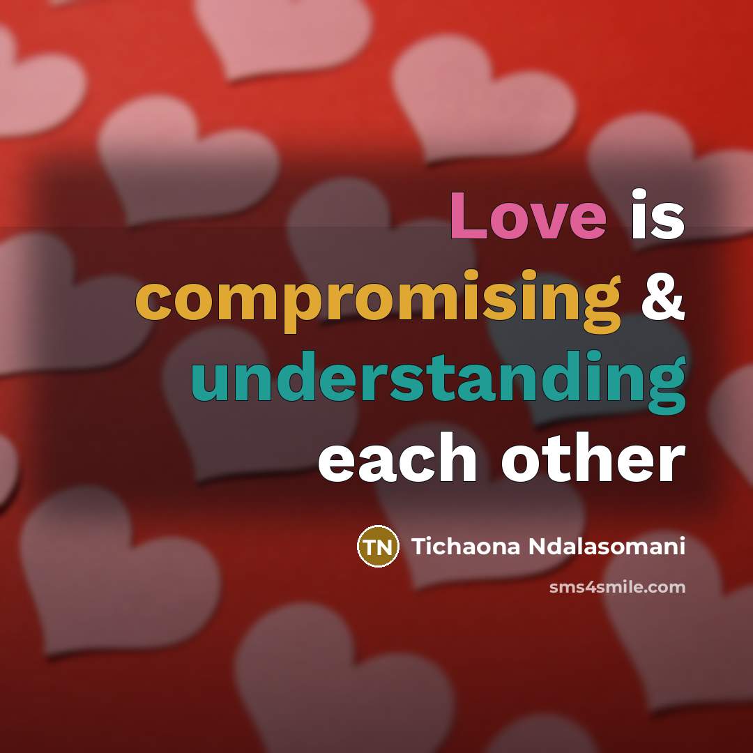 “Love is compromising & understanding each other” quote by Tichaona Ndalasomani
