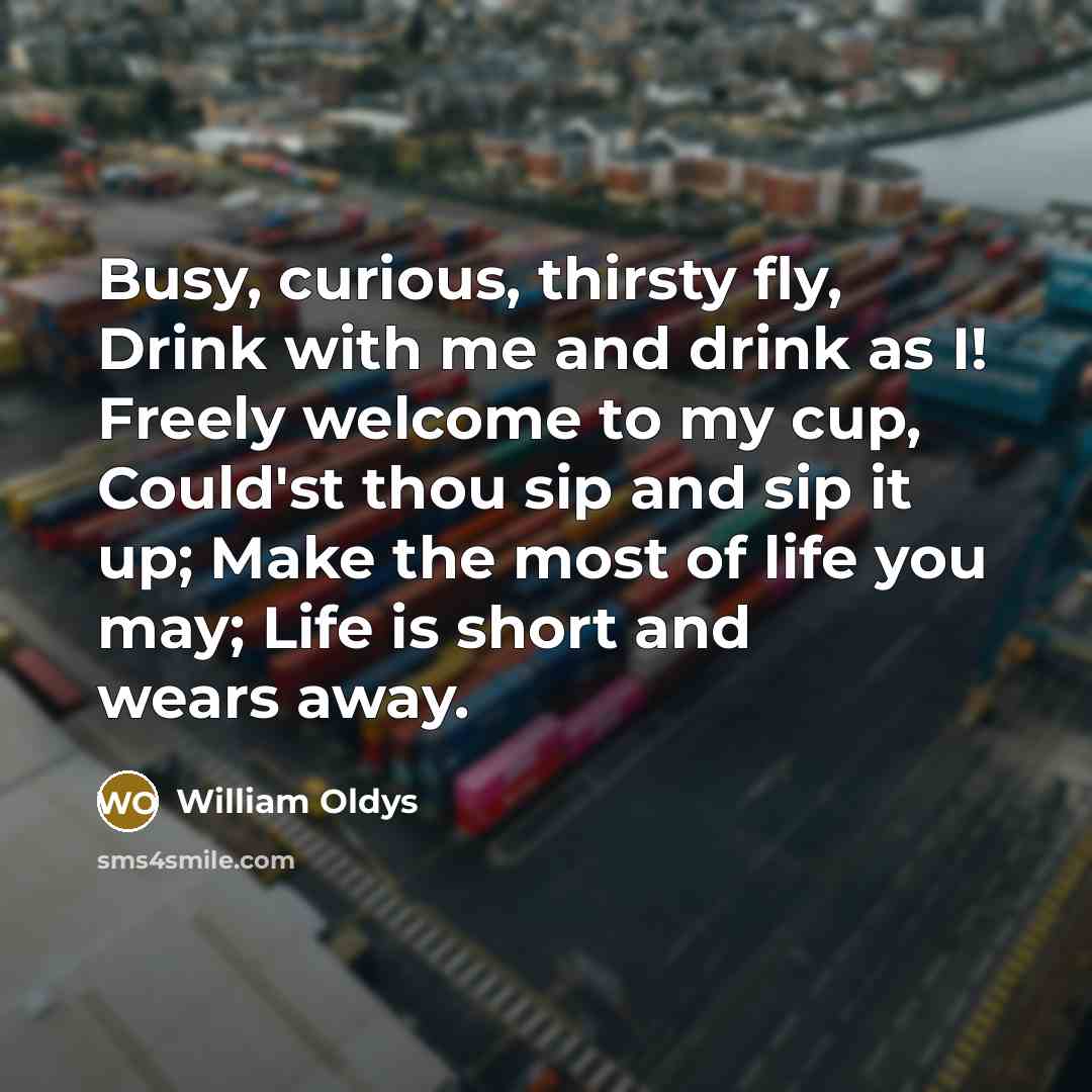 “Busy, curious, thirsty fly, Drink with me and drink as…” quote by William Oldys