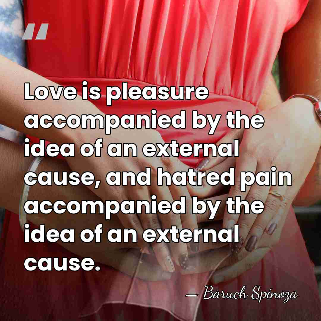 Love is pleasure accompanied by the idea of an external cause, and&hellip; - Baruch Spinoza