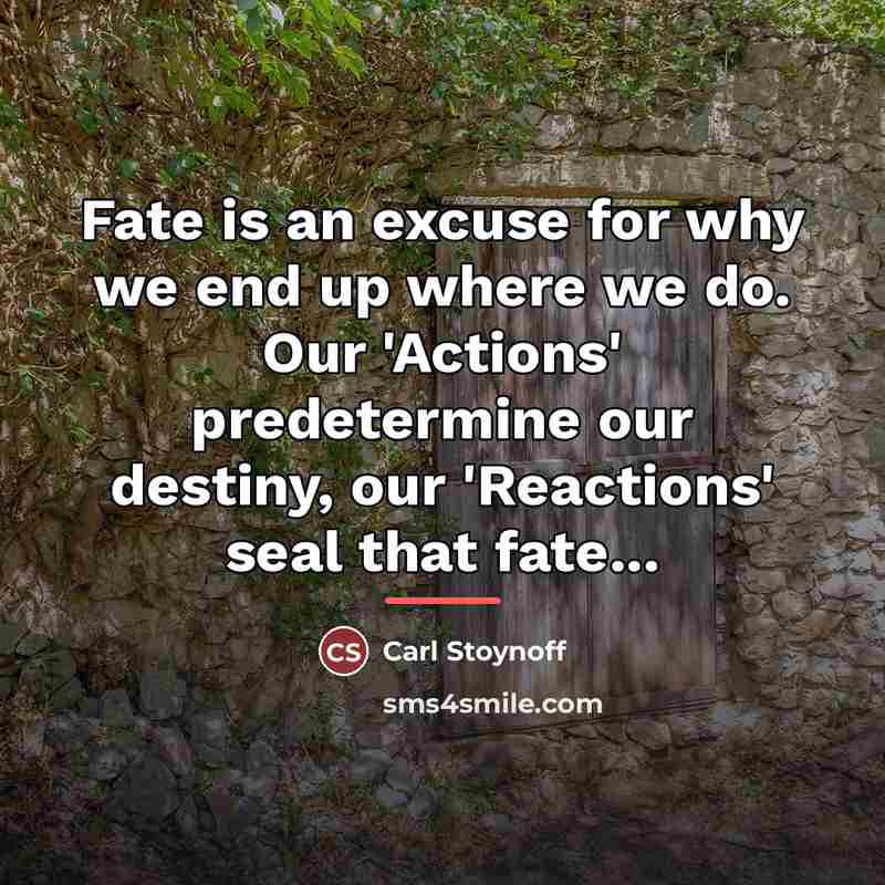 “Fate is an excuse for why we end up where…” quote by Carl Stoynoff
