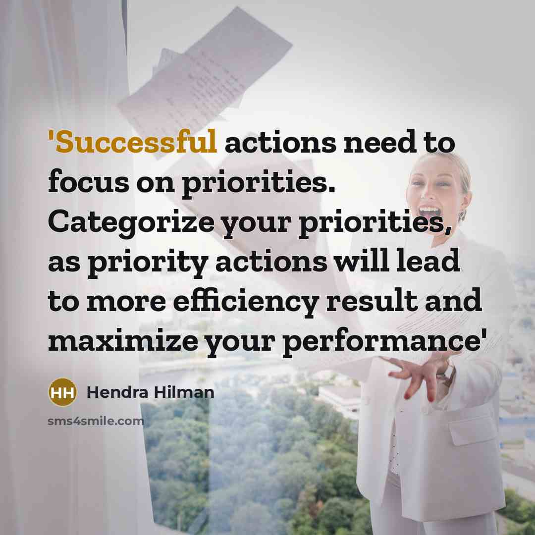 “'Successful actions need to focus on priorities. Categorize your priorities, as priority actions will lead to more efficiency result and maximize your performance'” quote by Hendra Hilman
