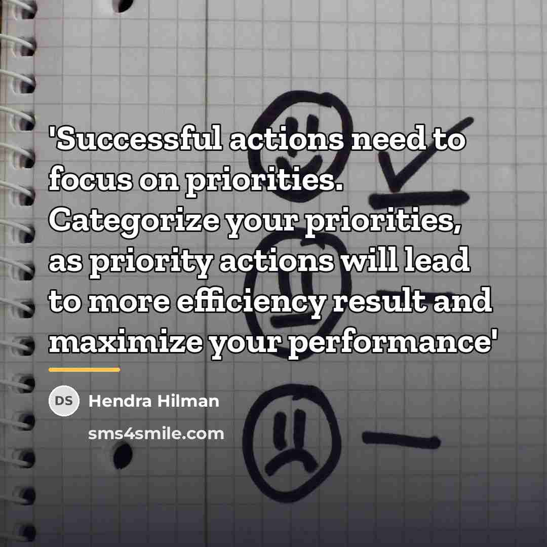 “'Successful actions need to focus on priorities. Categorize your priorities,…” quote by Hendra Hilman