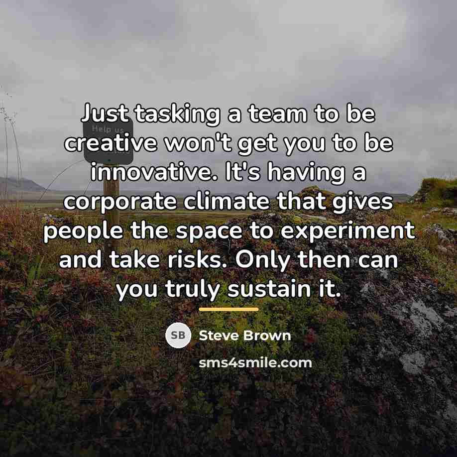 “Just tasking a team to be creative won't get you…” quote by Steve Brown