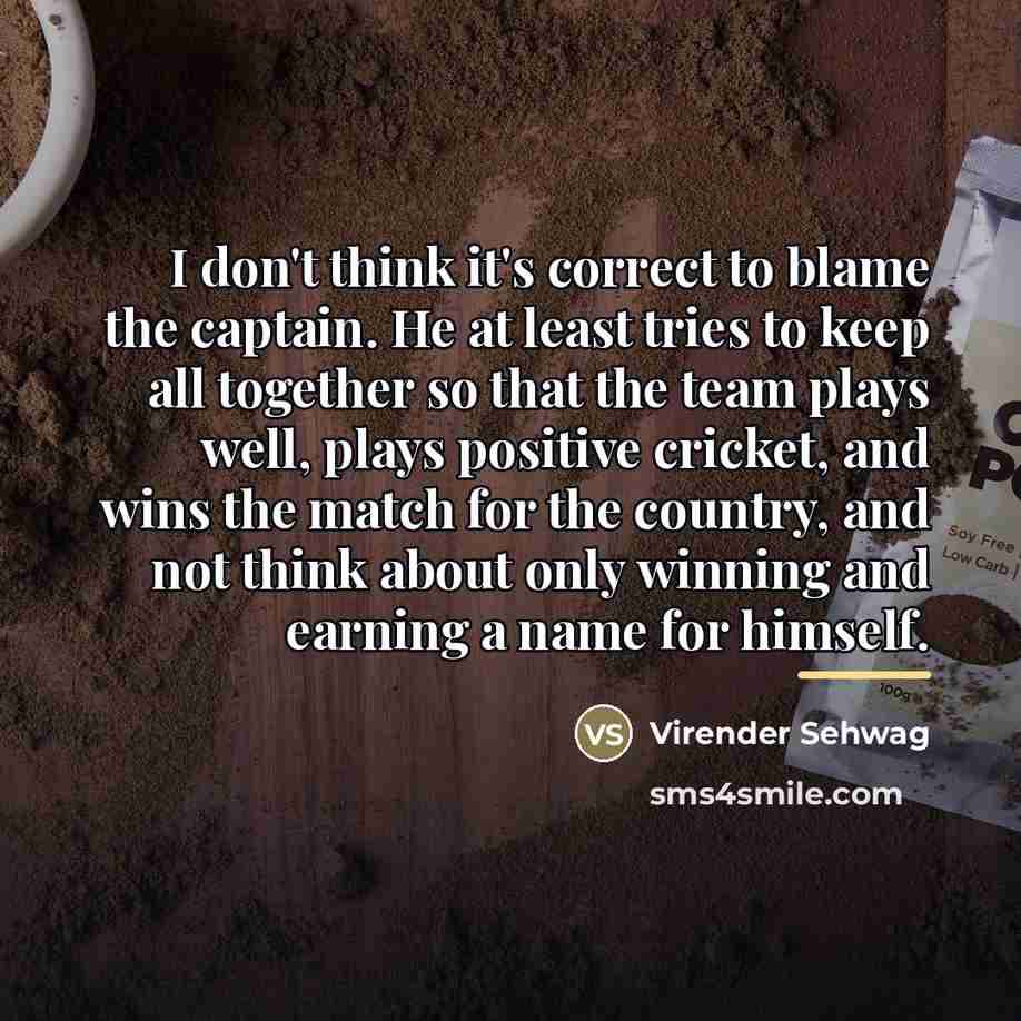 “I don't think it's correct to blame the captain. He…” quote by Virender Sehwag