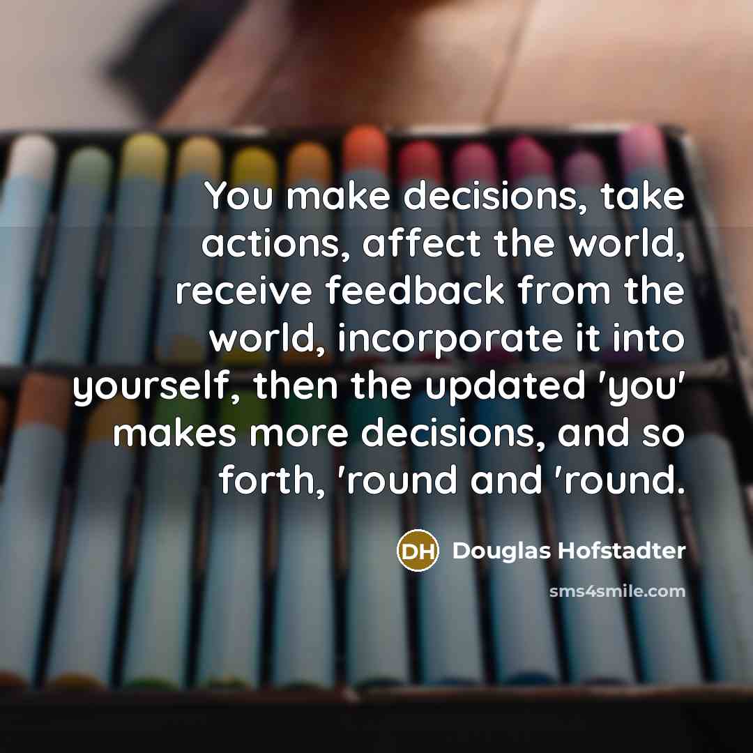 “You make decisions, take actions, affect the world, receive feedback…” quote by Douglas Hofstadter