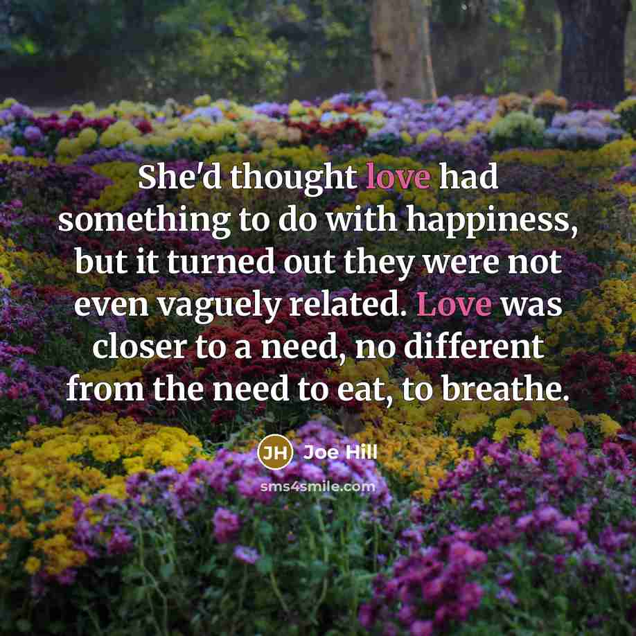 “She'd thought love had something to do with happiness, but…” quote by Joe Hill