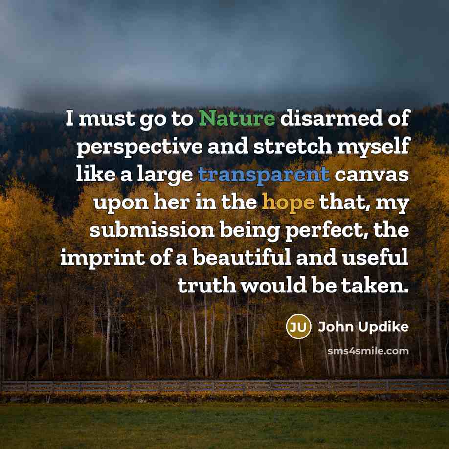 “I must go to Nature disarmed of perspective and stretch…” quote by John Updike