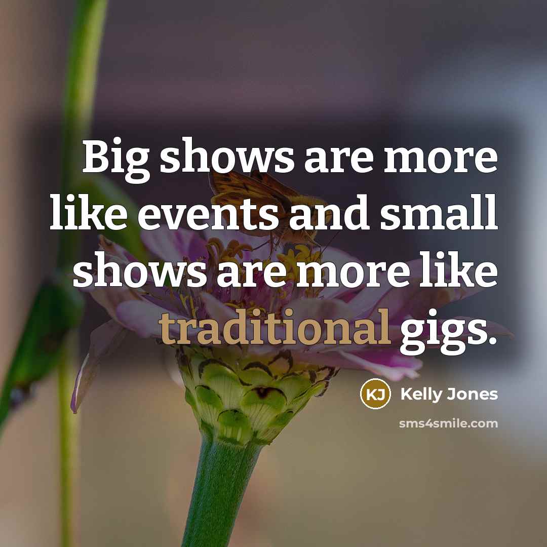 “Big shows are more like events and small shows are…” quote by Kelly Jones