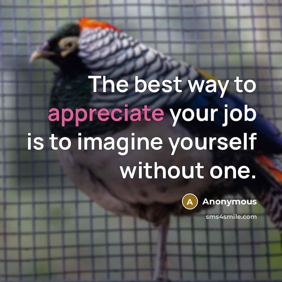 “The best way to appreciate your job is to imagine yourself without one.” quote by Anonymous