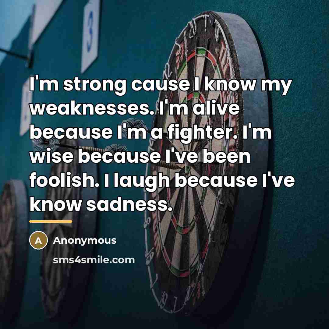 “I'm strong cause I know my weaknesses. I'm alive because…” quote by Anonymous