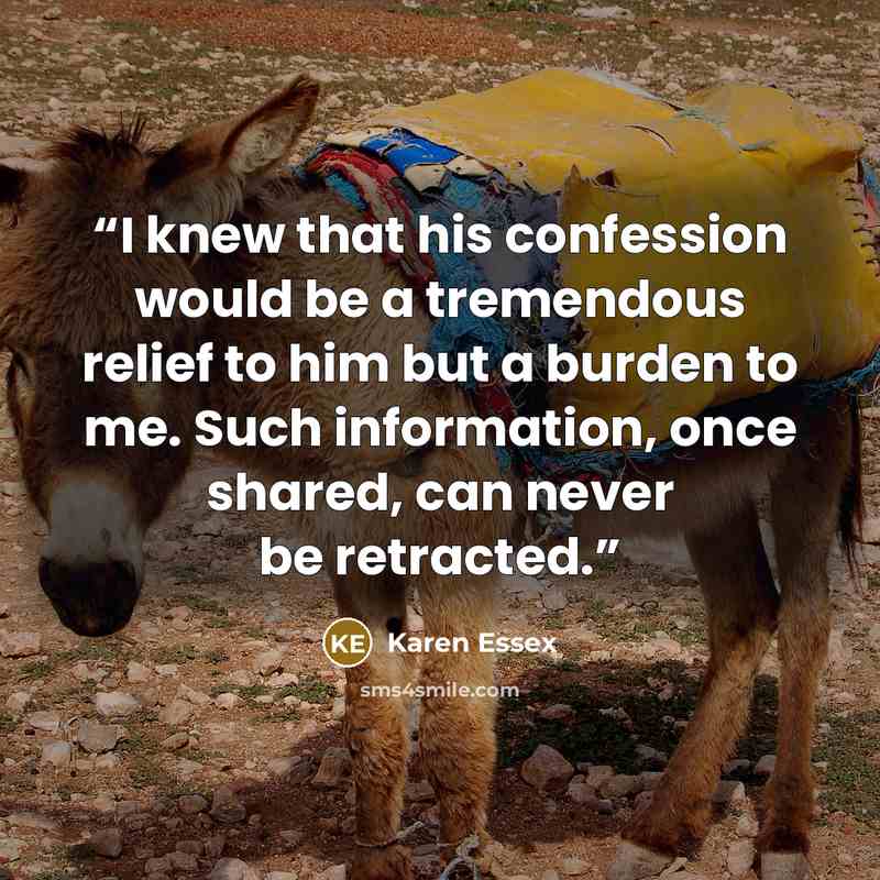 “I knew that his confession would be a tremendous relief to him but a burden to me. Such information, once shared, can never be retracted.” quote by Karen Essex