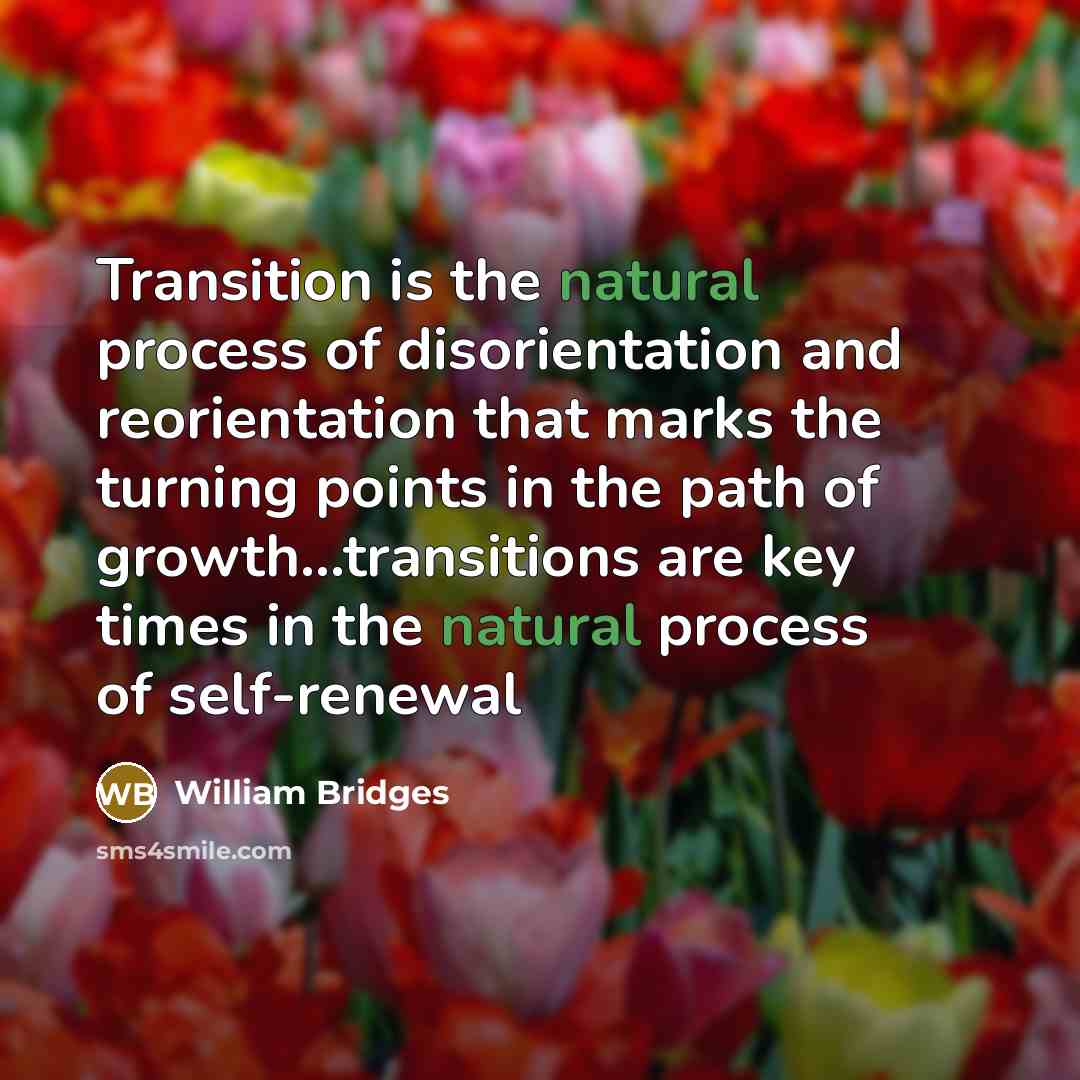 “Transition is the natural process of disorientation and reorientation that…” quote by William Bridges