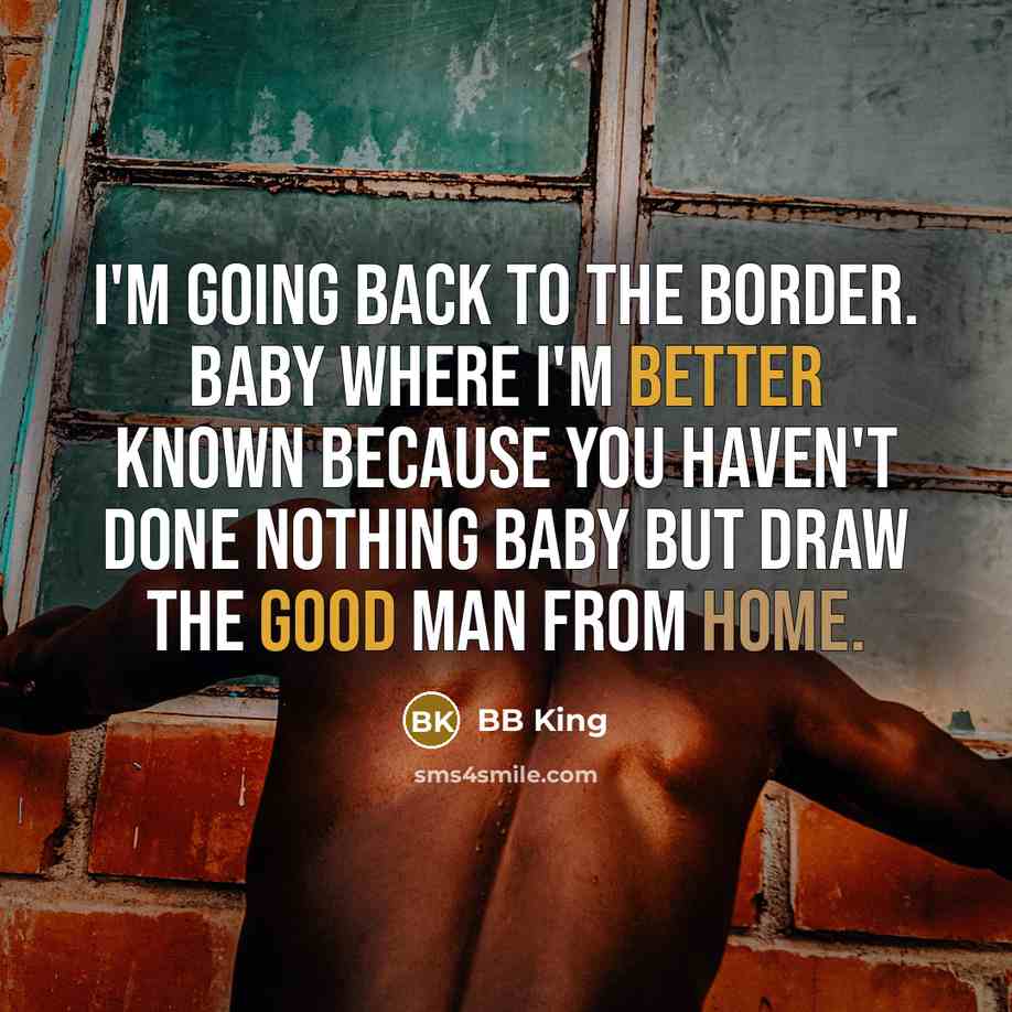 “I'm going back to the border. Baby where I'm better known because you haven't done nothing baby but draw the good man from home.” quote by BB King