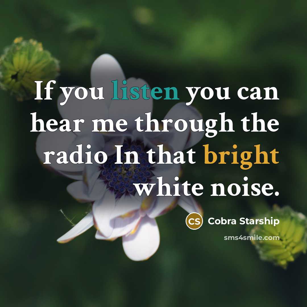 “If you listen you can hear me through the radio…” quote by Cobra Starship