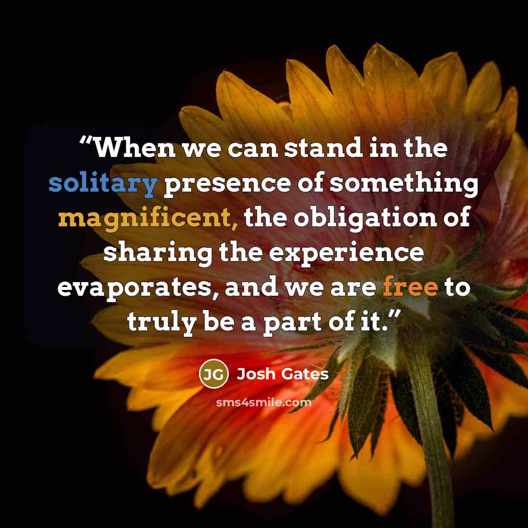 “When we can stand in the solitary presence of something magnificent, the obligation of sharing the experience evaporates, and we are free to truly be a part of it.” quote by Josh Gates