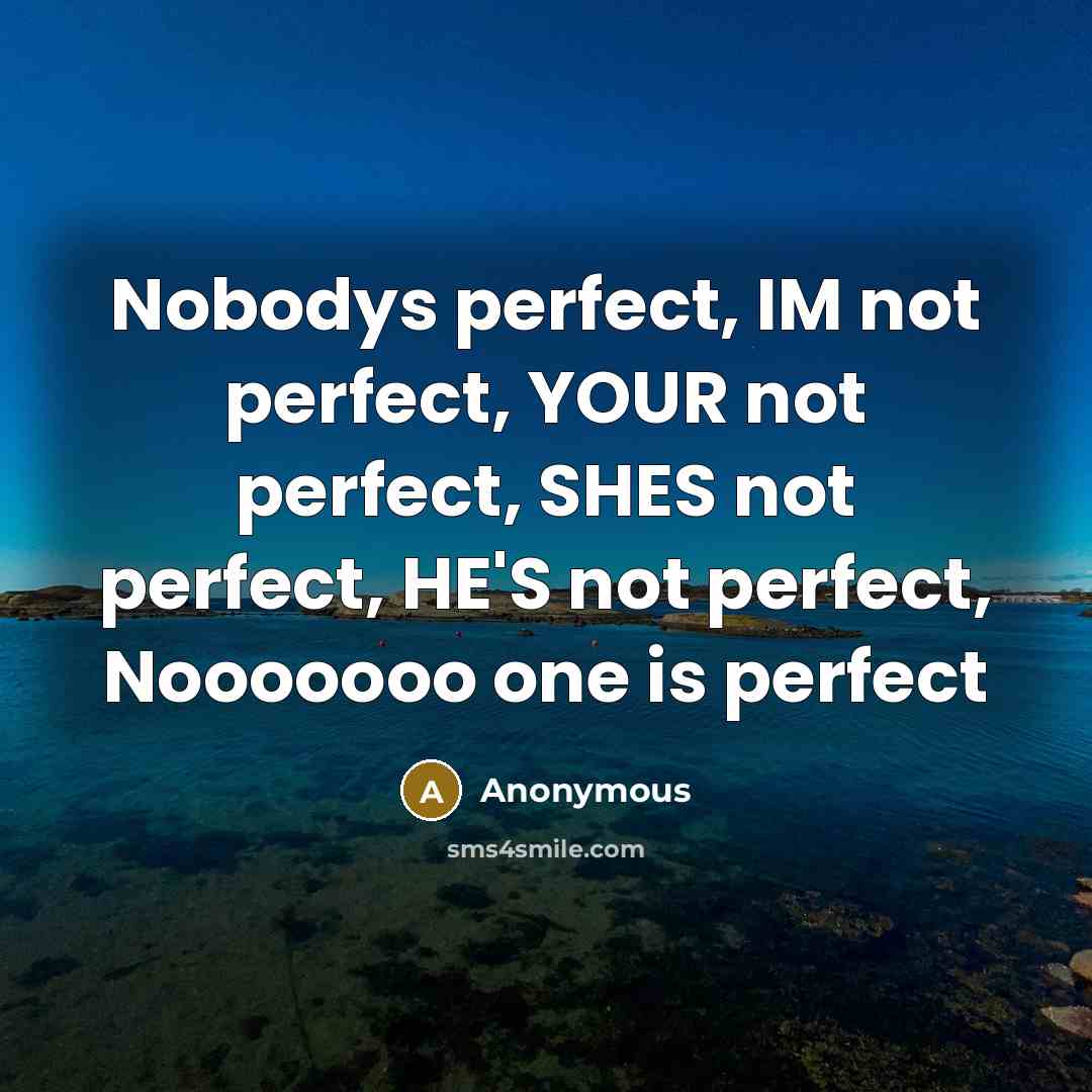 “Nobodys perfect, IM not perfect, YOUR not perfect, SHES not…” quote by Anonymous