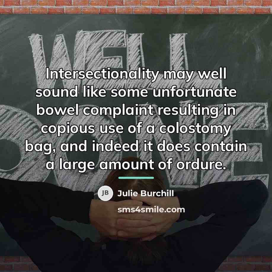 “Intersectionality may well sound like some unfortunate bowel complaint resulting…” quote by Julie Burchill
