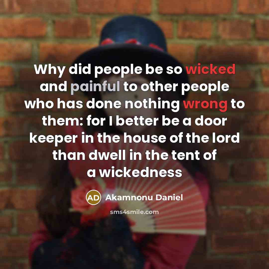 “Why did people be so wicked and painful to other people who has done nothing wrong to them: for I better be a door keeper in the house of the lord than dwell in the tent of a wickedness” quote by Akamnonu Daniel
