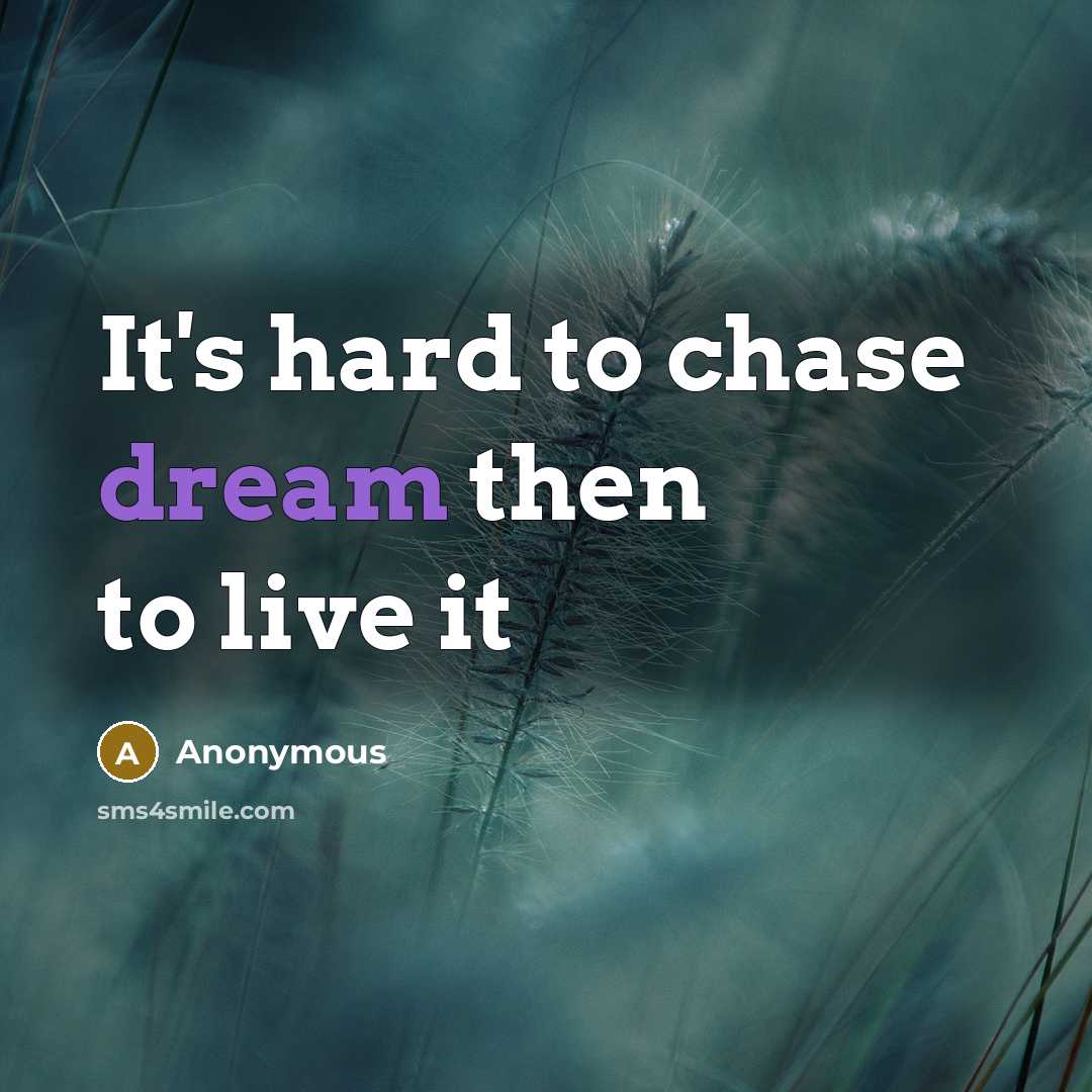 “It's hard to chase dream then to live it…” quote by Anonymous