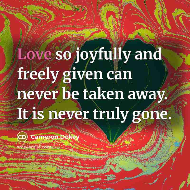 “Love so joyfully and freely given can never be taken…” quote by Cameron Dokey